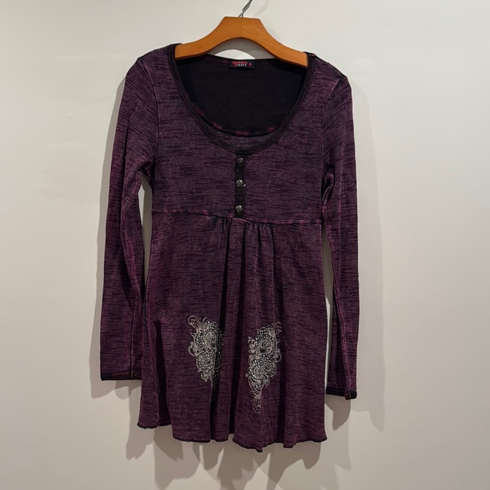 T Party Dark Purple Ribbed Tunic Top